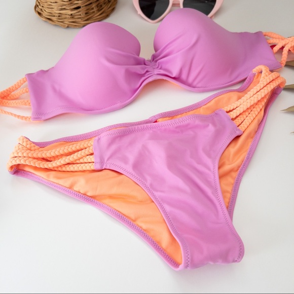 EUC VICTORIA SECRET STRAPLESS BIKINI SET | PURPLE & ORANGE | 34C & SMALL - Picture 3 of 6